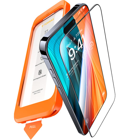 Torras GlassGo Install Master Skærmbeskytter til Apple iPhone 16 Pro Max, Hærdet Glas, Fuld Lim, Sort