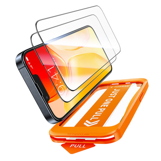Torras GlassGo Install Master Skærmbeskyttelsesfilm til Apple iPhone 17e / 16e / 14 / 13 Pro, Hærdet Glas, Fuld Lim, Sæt med 2 stk
