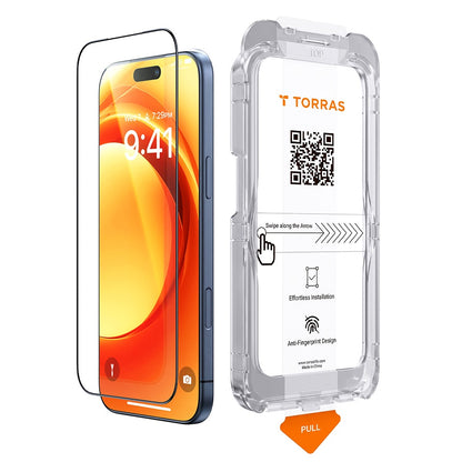 Torras HD Shield Skærmbeskyttelsesfilm til Apple iPhone 18 Pro Max / 17 Pro Max, Hærdet Glas, Fuld Lim, Sort