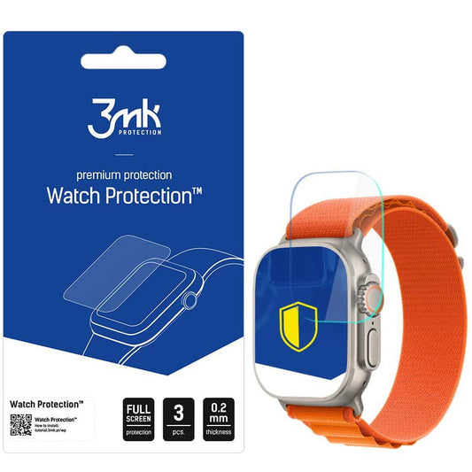 3MK FlexibleGlass Beskyttelsesfilm til Apple Watch Ultra / Ultra 2 Series, Sæt med 3 stk., Fleksibelt Glas