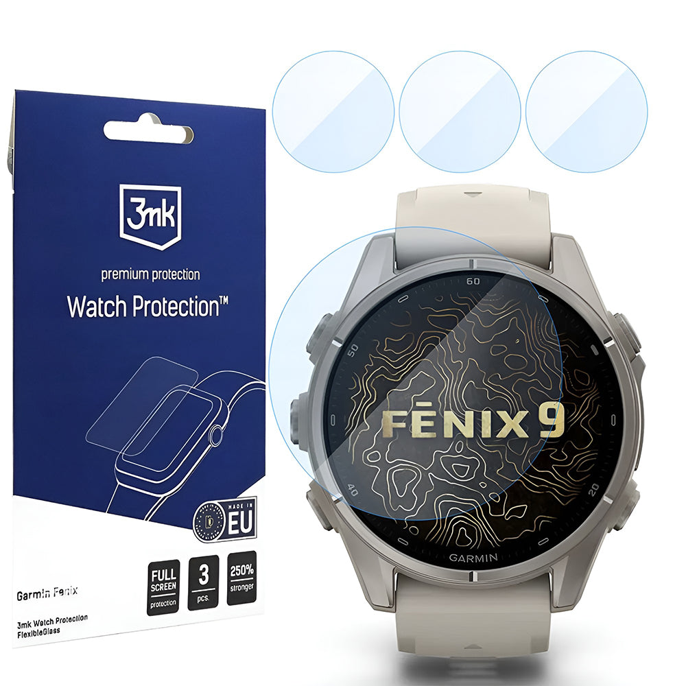 3MK FlexibleGlass Beskyttelsesfilm til Garmin Fenix 9 43mm, Sæt med 3 stk., Fleksibelt Glas