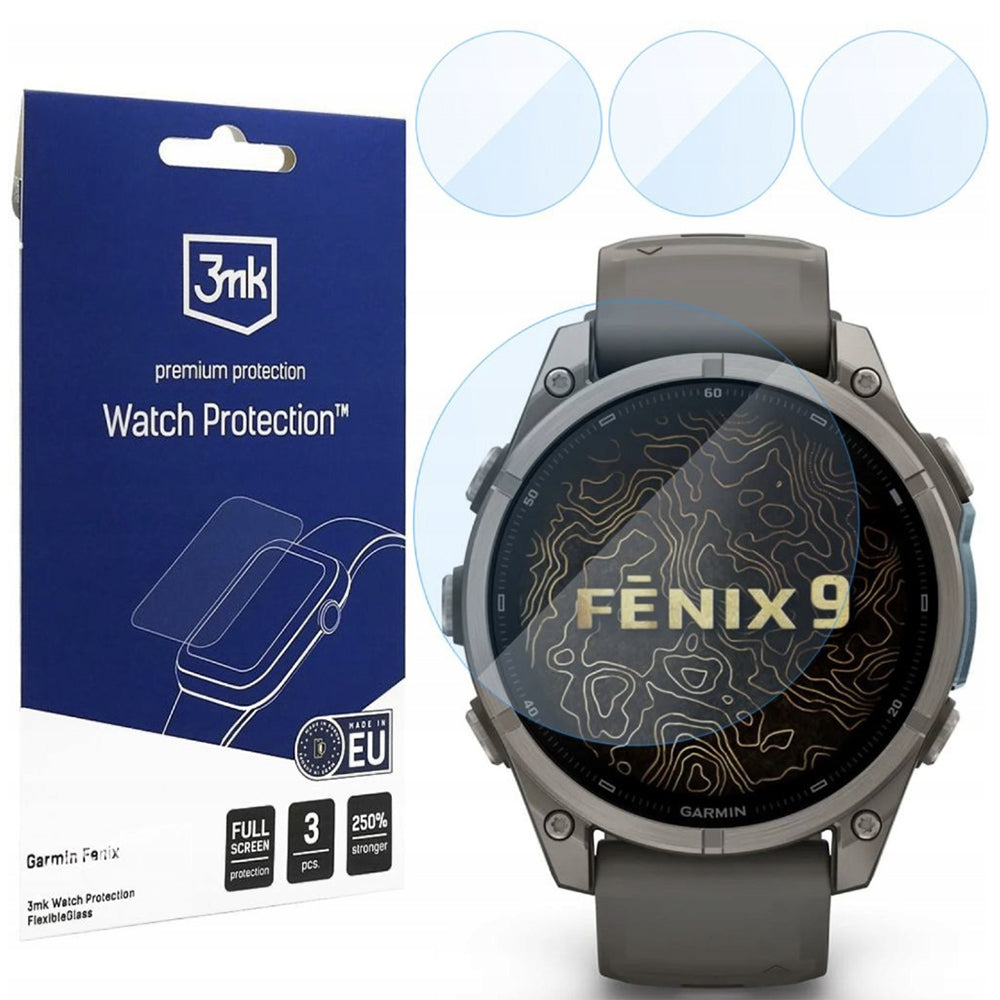 3MK FlexibleGlass Beskyttelsesfilm til Garmin Fenix 9 47mm, Sæt med 3 stk, Fleksibelt Glas