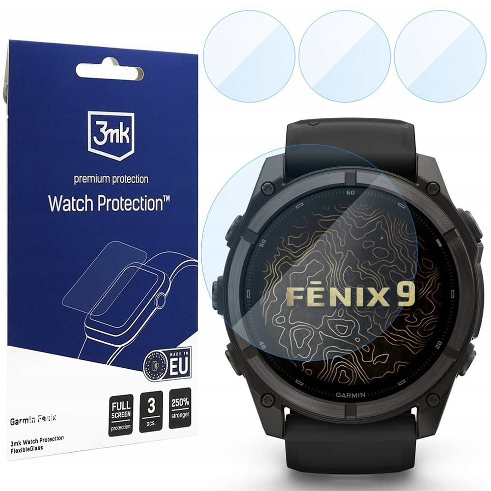 3MK FlexibleGlass Beskyttelsesfilm til Garmin Fenix 9 51mm, Sæt med 3 stk, Fleksibelt Glas