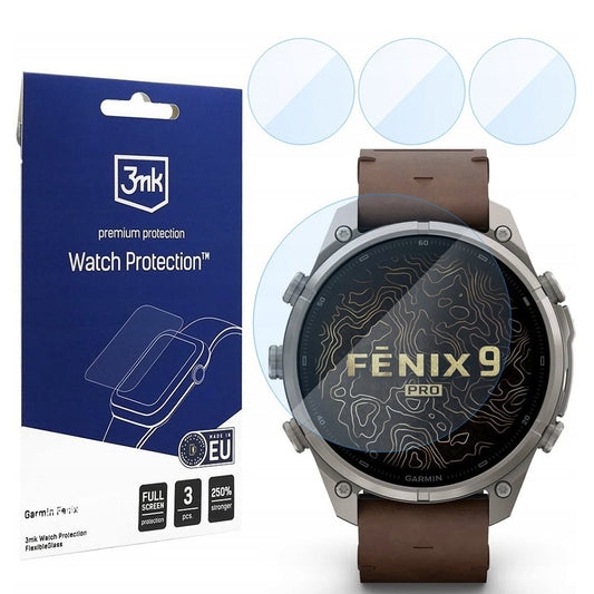 3MK FlexibleGlass-beskyttelsesfilm til Garmin Fenix 9 Pro 47 mm, fleksibelt glas, sæt med 3 stk.