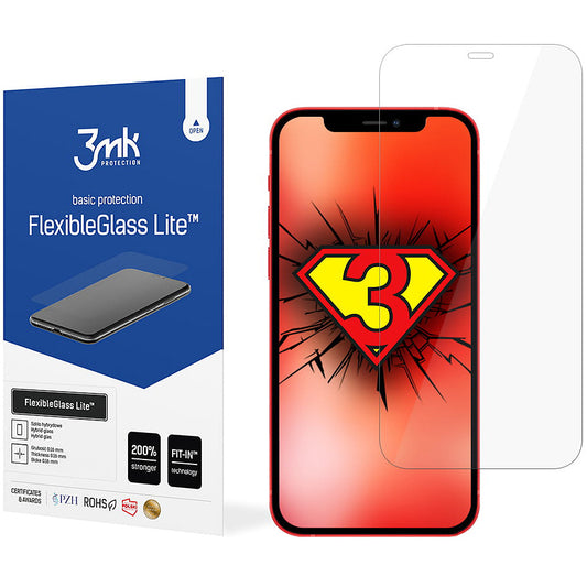 Skærmbeskyttelsesfilm 3MK FlexibleGlass Lite til Apple iPhone 12 / 12 Pro, Fleksibelt Glas, Fuld Lim