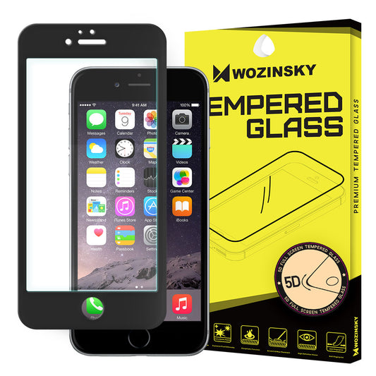 WZK Skærmbeskyttelsesfilm til Apple iPhone SE (2022) / SE (2020) / 8, Hærdet Glas, Fuld Lim, 5D, Sort