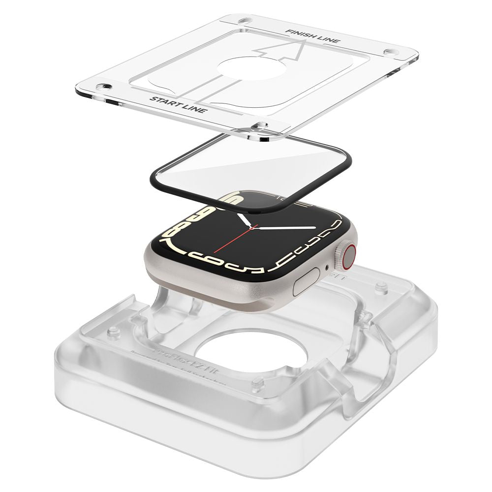 Beskyttelsesfilm Spigen ProFlex EZ FIT til Apple Watch 9 / 8 / 7 45mm Series, Sæt med 2 stykker, Fleksibelt Glas, Sort AFL04051