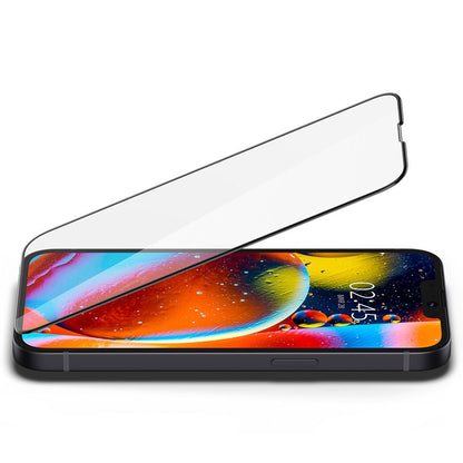 Spigen GlastR Slim Screen Protector for Apple iPhone 17e / 16e / 14 / 13 Pro, Tempered Glass, Full Glue, Black AGL03392