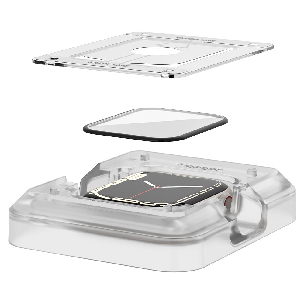 Beskyttelsesfilm Spigen ProFlex EZ FIT til Apple Watch 9 / 8 / 7 45mm Series, Sæt med 2 stykker, Fleksibelt Glas, Sort AFL04051
