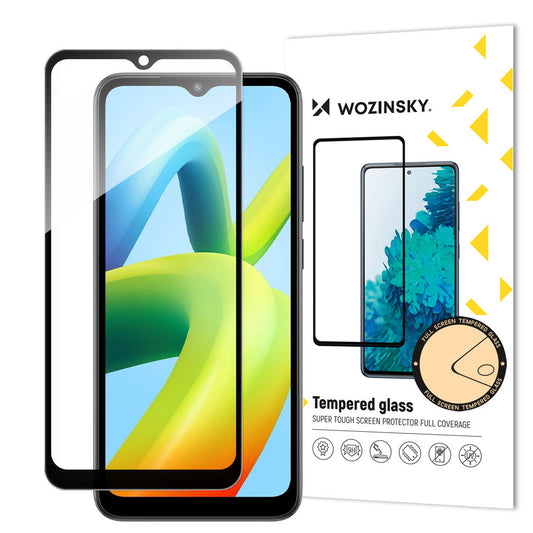 WZK Skærmbeskytter til Xiaomi Redmi A2+ / A2 / A2 / A1+ / A1, glasbeskyttet, fuld limning, sort