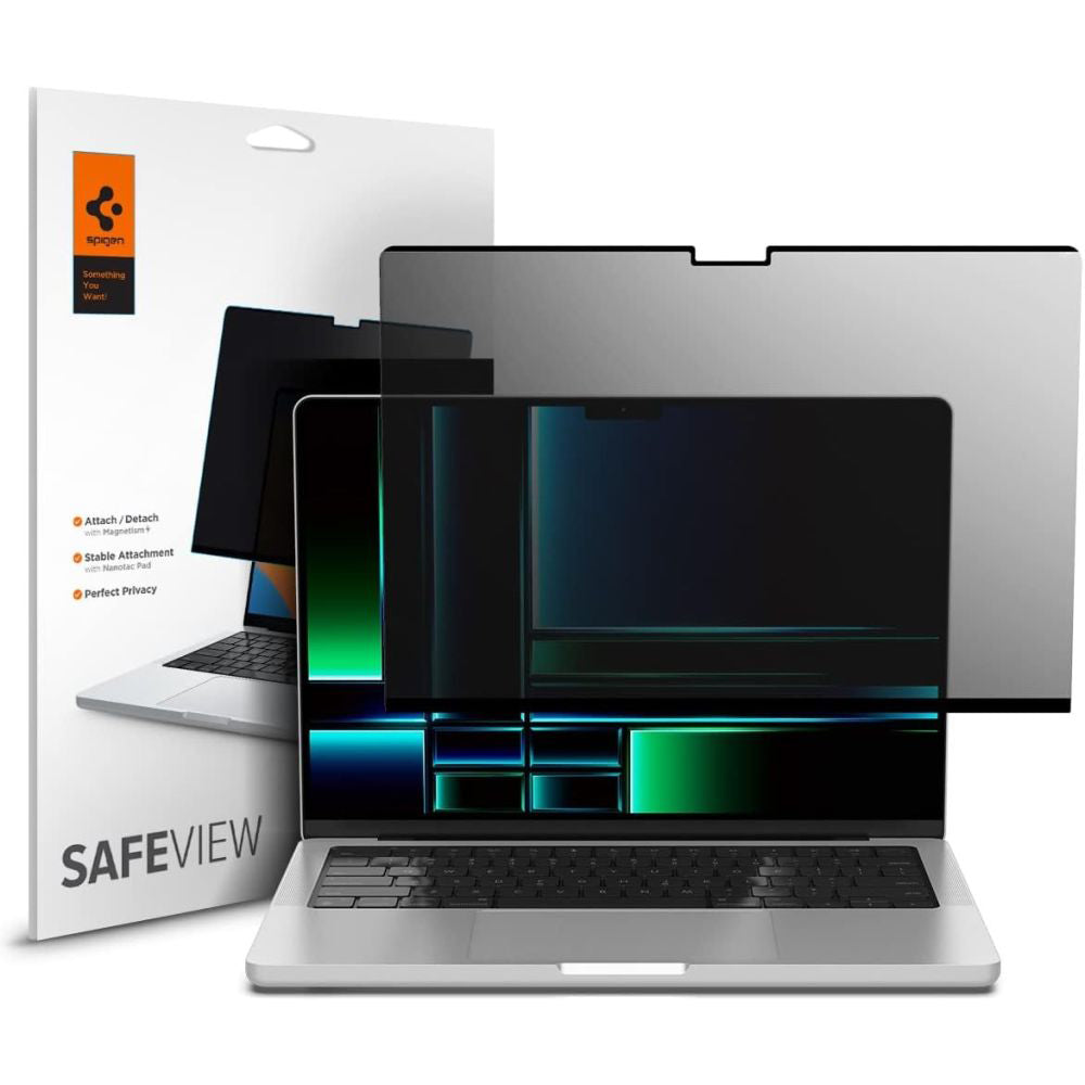 Skærmbeskyttelsesfolie Privacy Spigen Safe View Magnetic til Apple MacBook Pro 14inch (2022) / (2024) / (2023) / (2021), Plast AFL06158