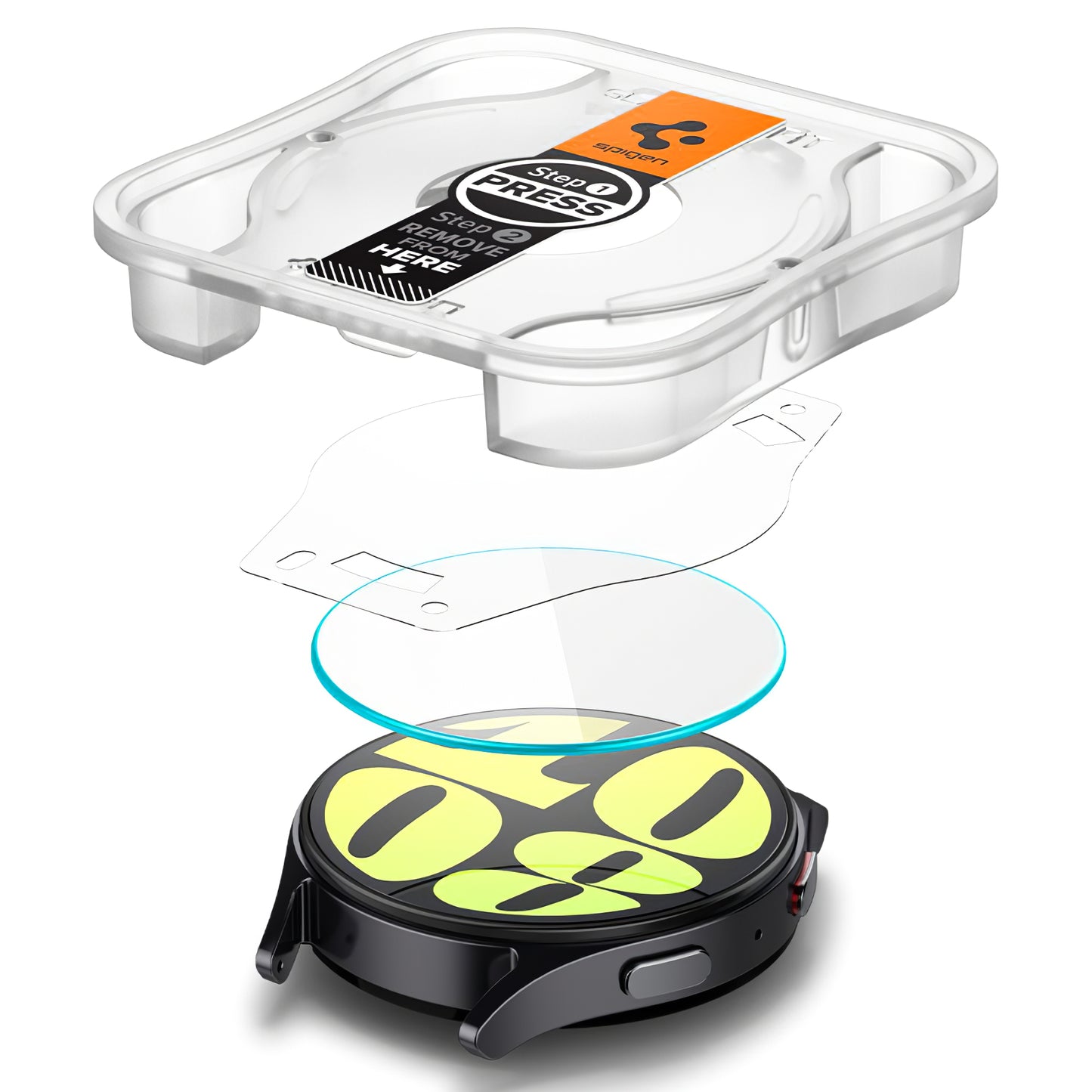 Spigen GlastR EZ FIT beskyttelsesfilm til Samsung Galaxy Watch7 / Watch6 / Watch5 / Watch4 44mm serien, sæt med 2 stykker, hærdet glas AGL08493