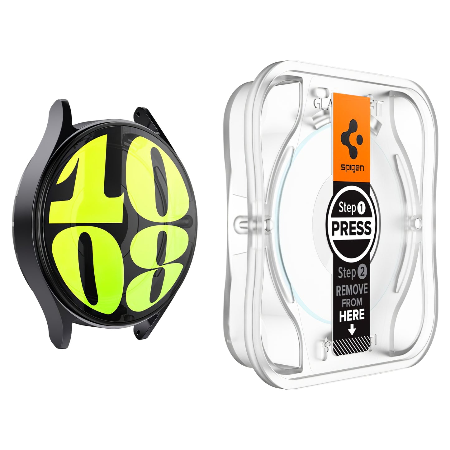 Spigen GlastR EZ FIT beskyttelsesfilm til Samsung Galaxy Watch7 / Watch6 / Watch5 / Watch4 44mm serien, sæt med 2 stykker, hærdet glas AGL08493