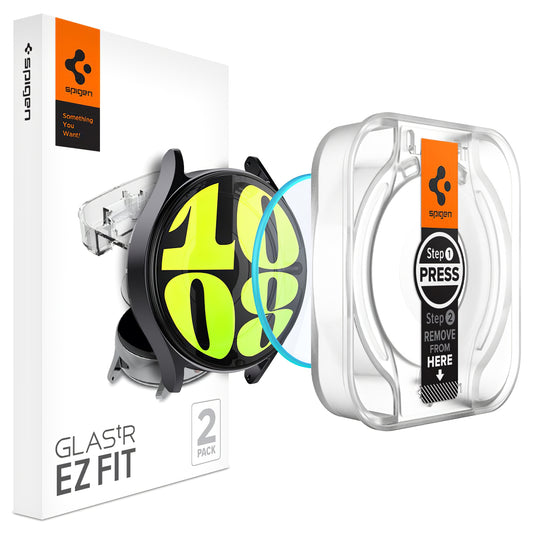 Spigen GlastR EZ FIT beskyttelsesfilm til Samsung Galaxy Watch7 / Watch6 / Watch5 / Watch4 44mm serien, sæt med 2 stykker, hærdet glas AGL08493