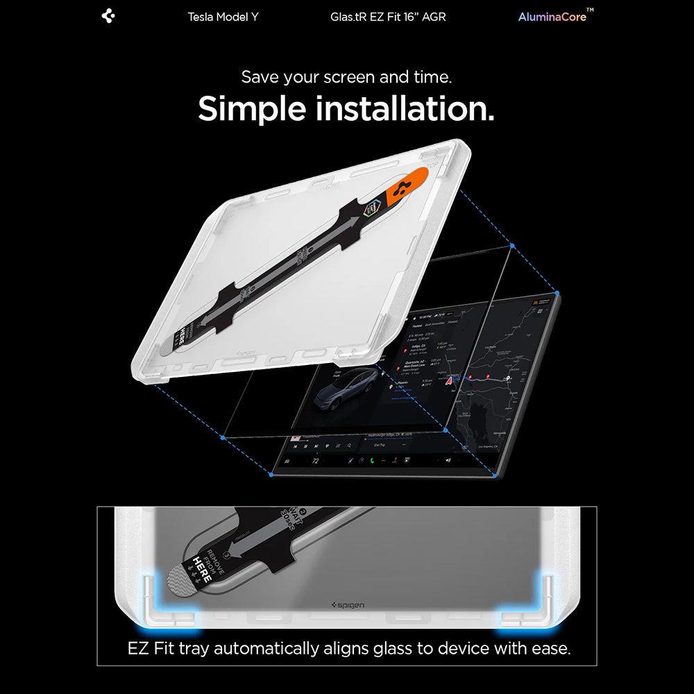 Spigen GlastR EZ FIT Anti-Glare Beskyttelsesfilm til Navigation Tesla Y 2026 Premium / Performance, Hærdet Glas AGL10819