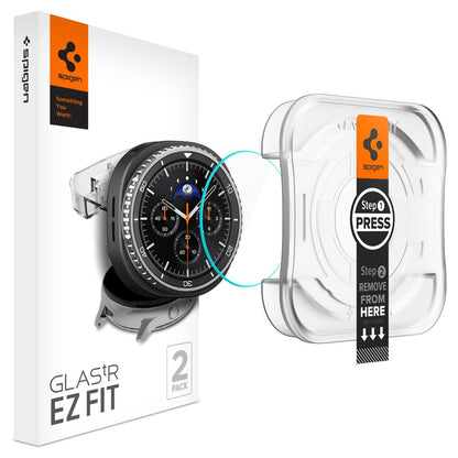 Spigen GlastR EZ FIT beskyttelsesfilm til Samsung Galaxy Watch8 Classic, sæt med 2 stykker, hærdet glas AGL09877
