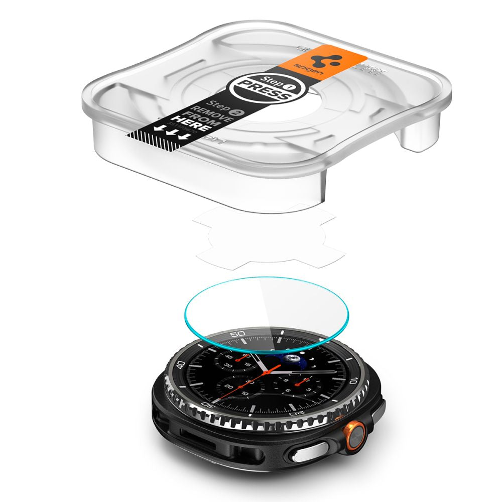 Spigen GlastR EZ FIT beskyttelsesfilm til Samsung Galaxy Watch8 Classic, sæt med 2 stykker, hærdet glas AGL09877