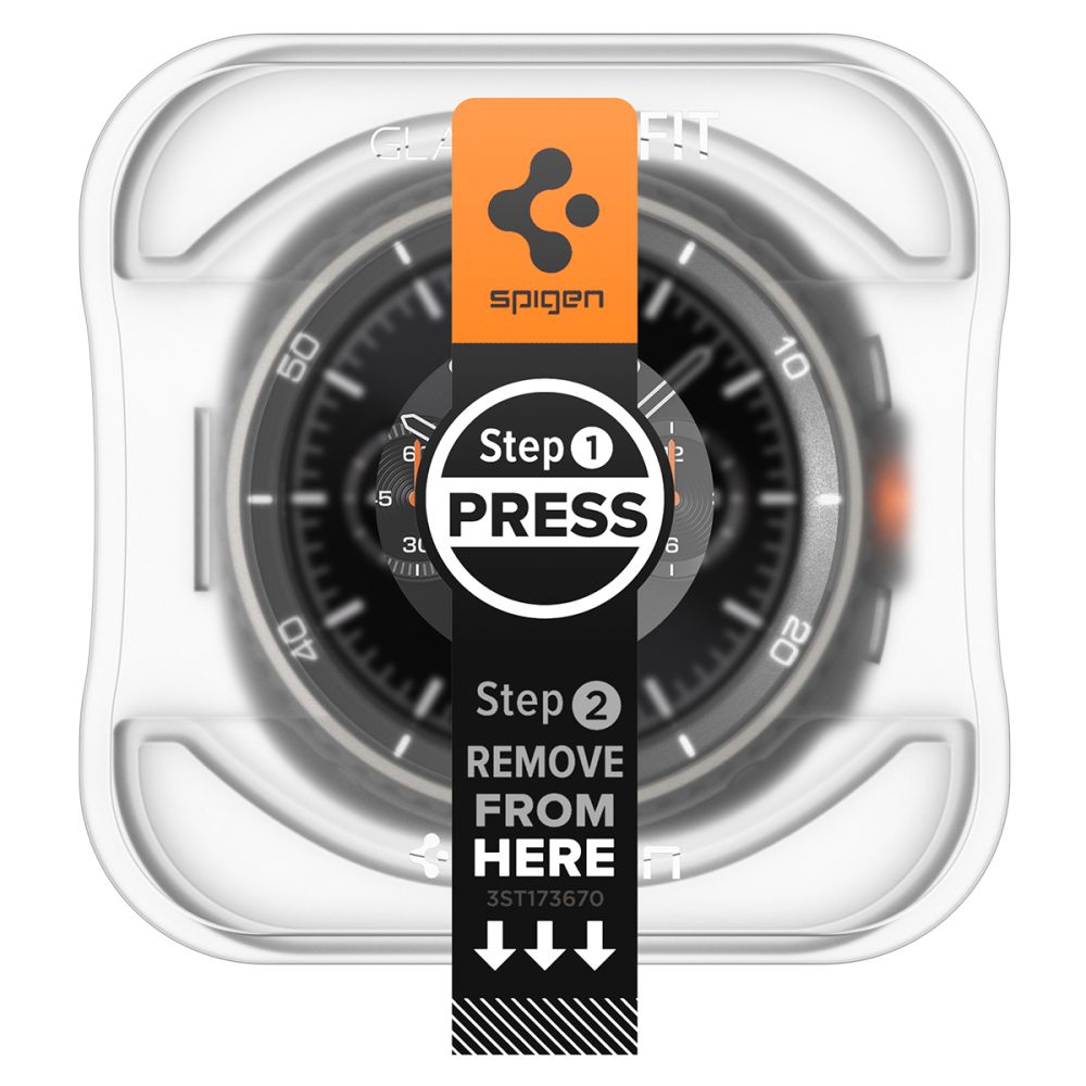 Spigen GlastR EZ FIT beskyttelsesfilm til Samsung Galaxy Watch8 Classic, sæt med 2 stykker, hærdet glas AGL09877
