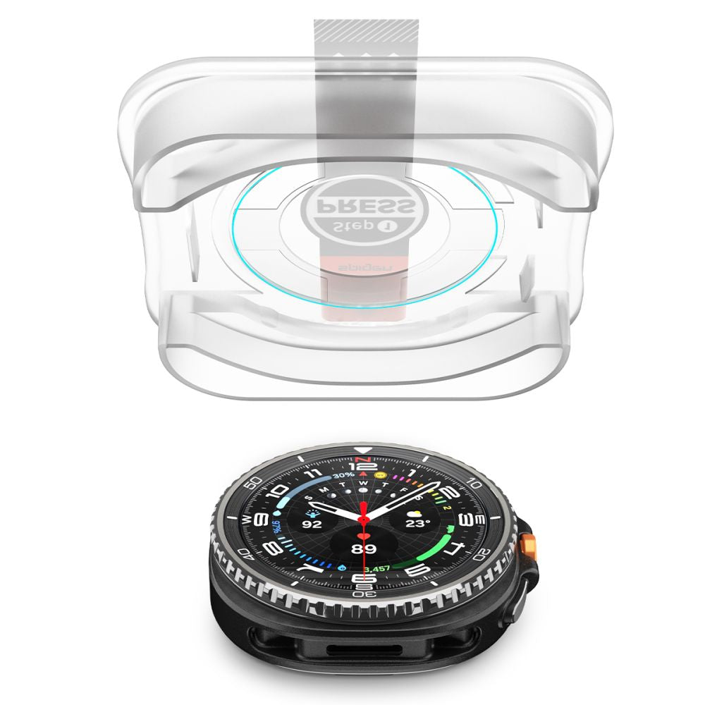 Spigen GlastR EZ FIT beskyttelsesfilm til Samsung Galaxy Watch8 Classic, sæt med 2 stykker, hærdet glas AGL09877