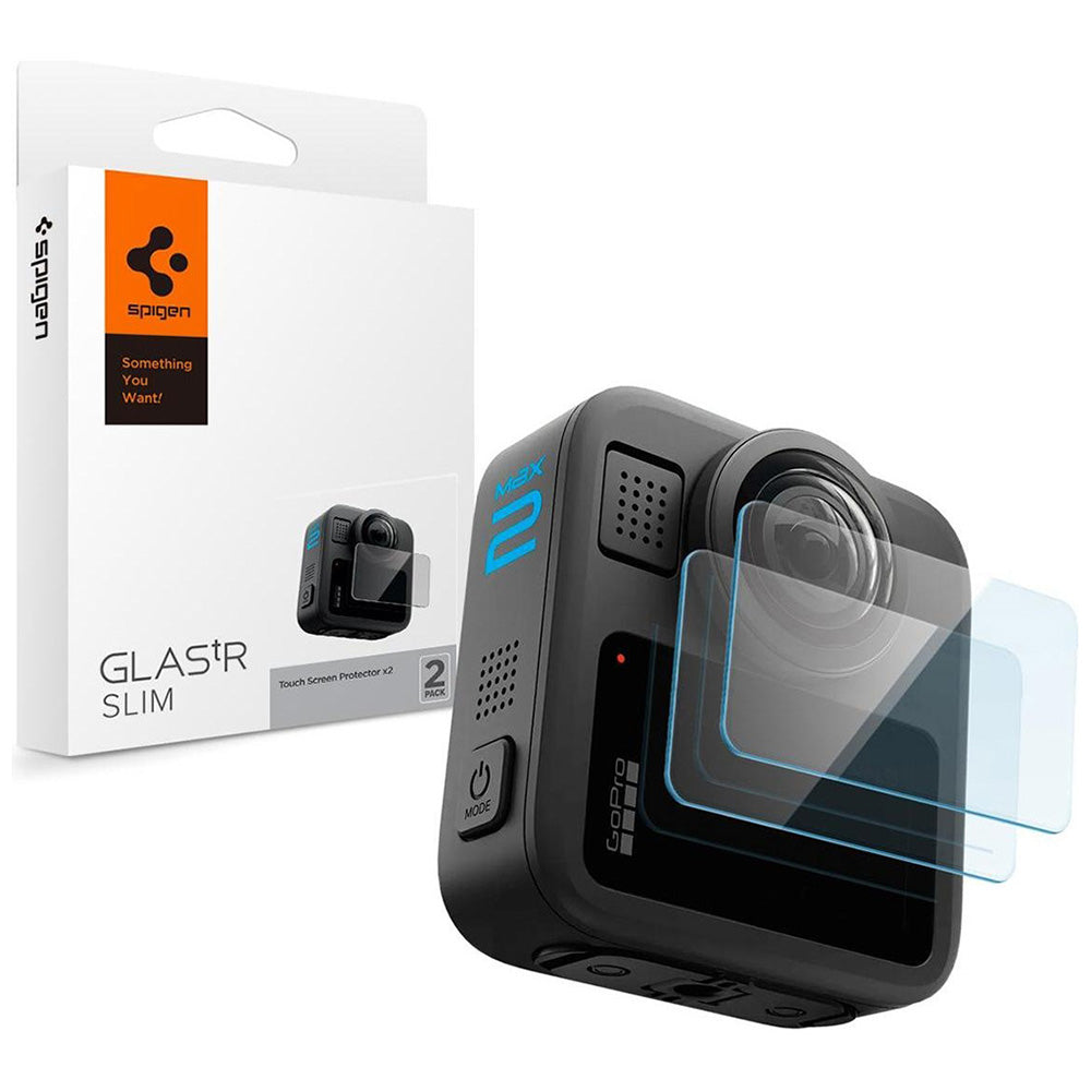 Skærmbeskyttelsesfilm Spigen GlastR Slim til GoPro Max 2, Sæt med 2 stykker, Hærdet glas AGL11230