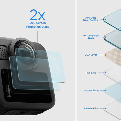 Skærmbeskyttelsesfilm Spigen GlastR Slim til GoPro Max 2, Sæt med 2 stykker, Hærdet glas AGL11230