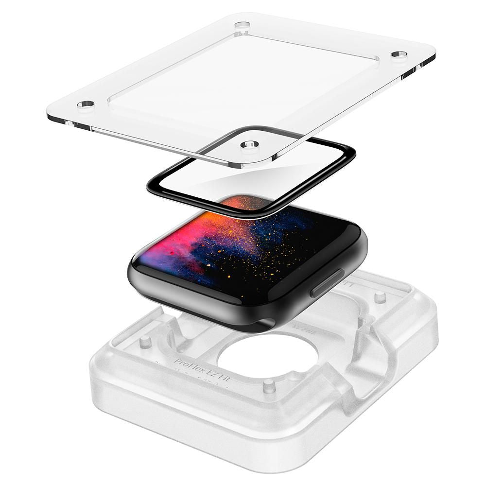 Spigen ProFlex EZ FIT beskyttelsesfilm til Apple Watch 44mm Series, Sæt med 2 stykker, Fleksibelt glas, Sort