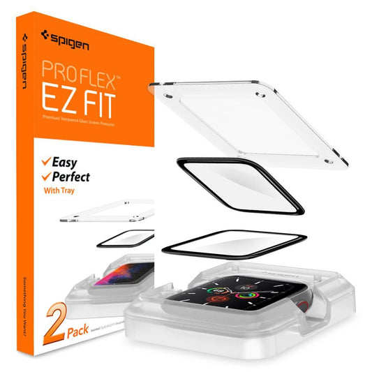 Spigen ProFlex EZ FIT beskyttelsesfilm til Apple Watch 44mm Series, Sæt med 2 stykker, Fleksibelt glas, Sort