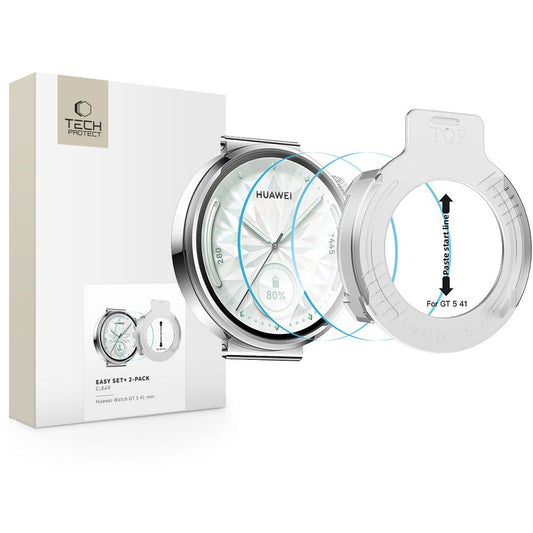 Beskyttelsesfilm Tech-Protect Easy Set+ til Huawei Watch GT 5 41mm, Sæt med 2 stykker, Hærdet glas