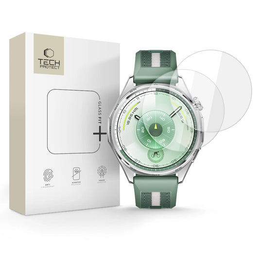 Tech-Protect Fit+ Beskyttelsesfilm til Huawei Watch GT 6 46mm, Sæt med 2 stk., Hærdet Glas