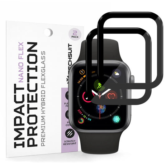 Beskyttelsesfilm Techsuit Nano Flex til Apple Watch 40mm Series, Sæt med 2 stykker, Plastik, Sort