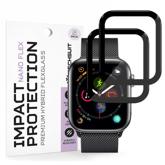 Beskyttelsesfilm Techsuit Nano Flex til Apple Watch 44mm Series, Sæt med 2 stykker, Plastik, Sort