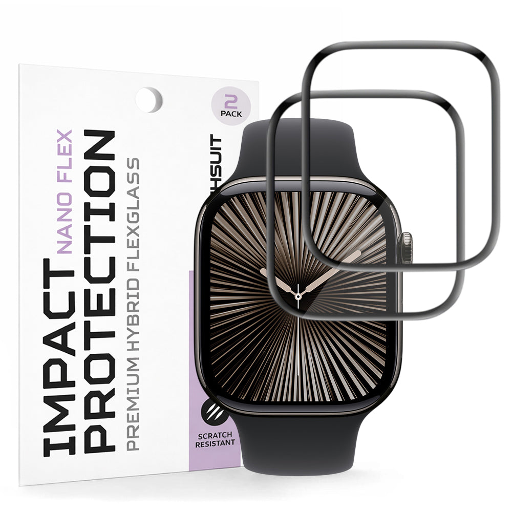 Beskyttelsesfilm Techsuit Nano Flex til Apple Watch Series 10 / 11 42mm, Sæt med 2 stykker, Plastik, Sort