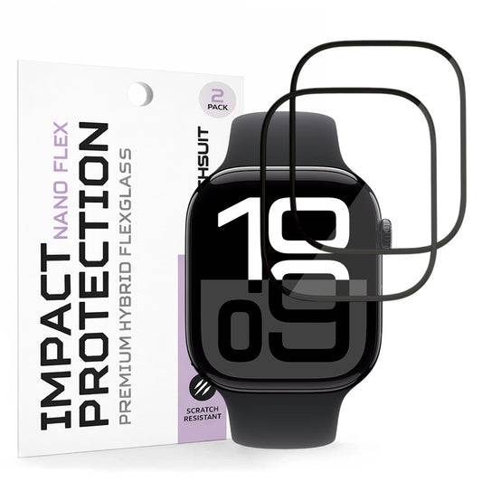 Beskyttelsesfilm Techsuit Nano Flex til Apple Watch Series 10 / 11 46mm, Sæt med 2 stykker, Plastik, Sort