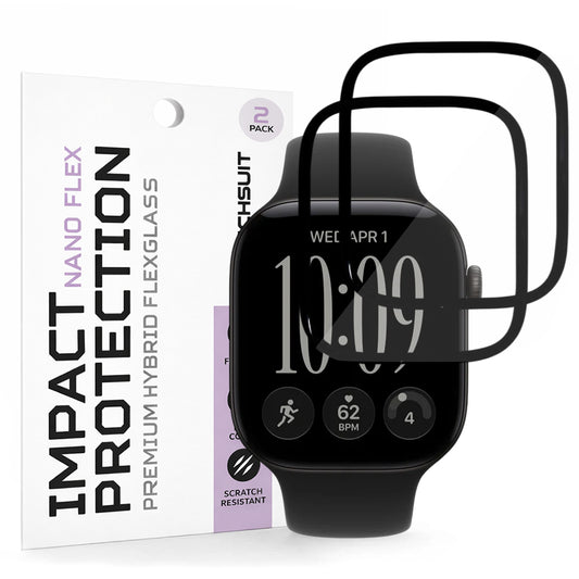 Techsuit Nano Flex Beskyttelsesfilm til Apple Watch Series 12 46mm, Sæt med 2 stk, Plastik, Sort