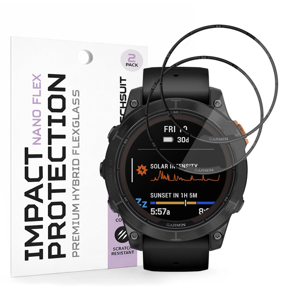 Beskyttelsesfilm Techsuit Nano Flex til Garmin Fenix 7 Pro Solar, Sæt med 2 stykker, Plastik, Sort