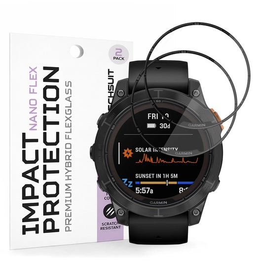 Beskyttelsesfilm Techsuit Nano Flex til Garmin Fenix 7 Pro Solar, Sæt med 2 stykker, Plastik, Sort