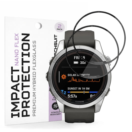 Beskyttelsesfilm Techsuit Nano Flex til Garmin Fenix 7S Pro Solar, Sæt med 2 stykker, Plastik, Sort