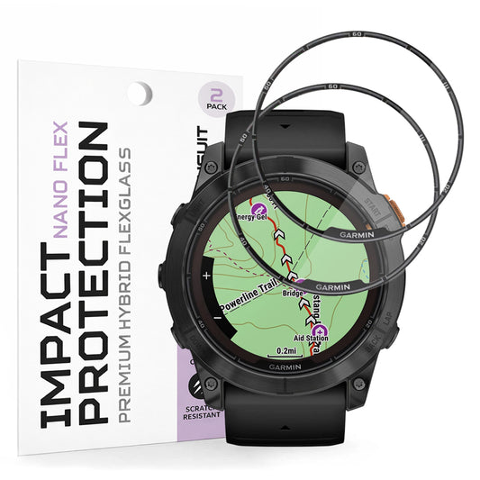 Beskyttelsesfilm Techsuit Nano Flex til Garmin Fenix 7X Pro Solar, Sæt med 2 stykker, Plastik, Sort