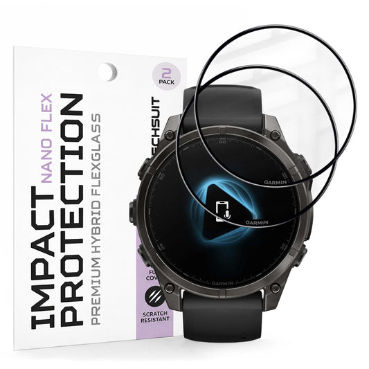 Beskyttelsesfilm Techsuit Nano Flex til Garmin Fenix 8 Pro 47mm / 8 47mm, Sæt med 2 stykker, Plastik, Sort