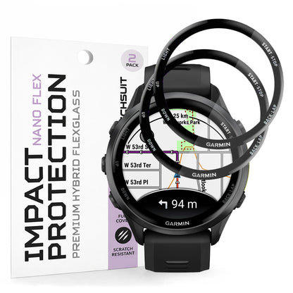 Techsuit Nano Flex beskyttelsesfilm til Garmin Forerunner 570 47mm / 970, Sæt med 2 stykker, Plastik, Sort