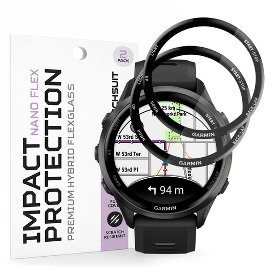 Techsuit Nano Flex beskyttelsesfilm til Garmin Forerunner 570 47mm / 970, Sæt med 2 stykker, Plastik, Sort