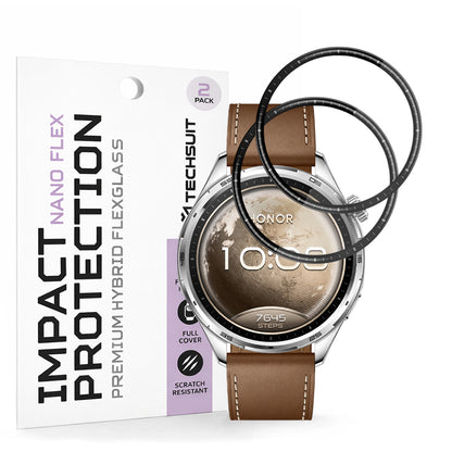 Techsuit Nano Flex Beskyttelsesfilm til Honor Watch 6, Plastik, Sæt med 2 stk., Sort
