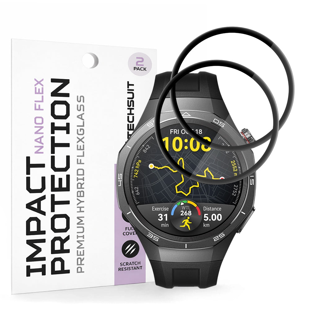 Beskyttelsesfilm Techsuit Nano Flex til Huawei Watch GT 5 Pro 46mm, Sæt med 2 stykker, Plastik, Sort