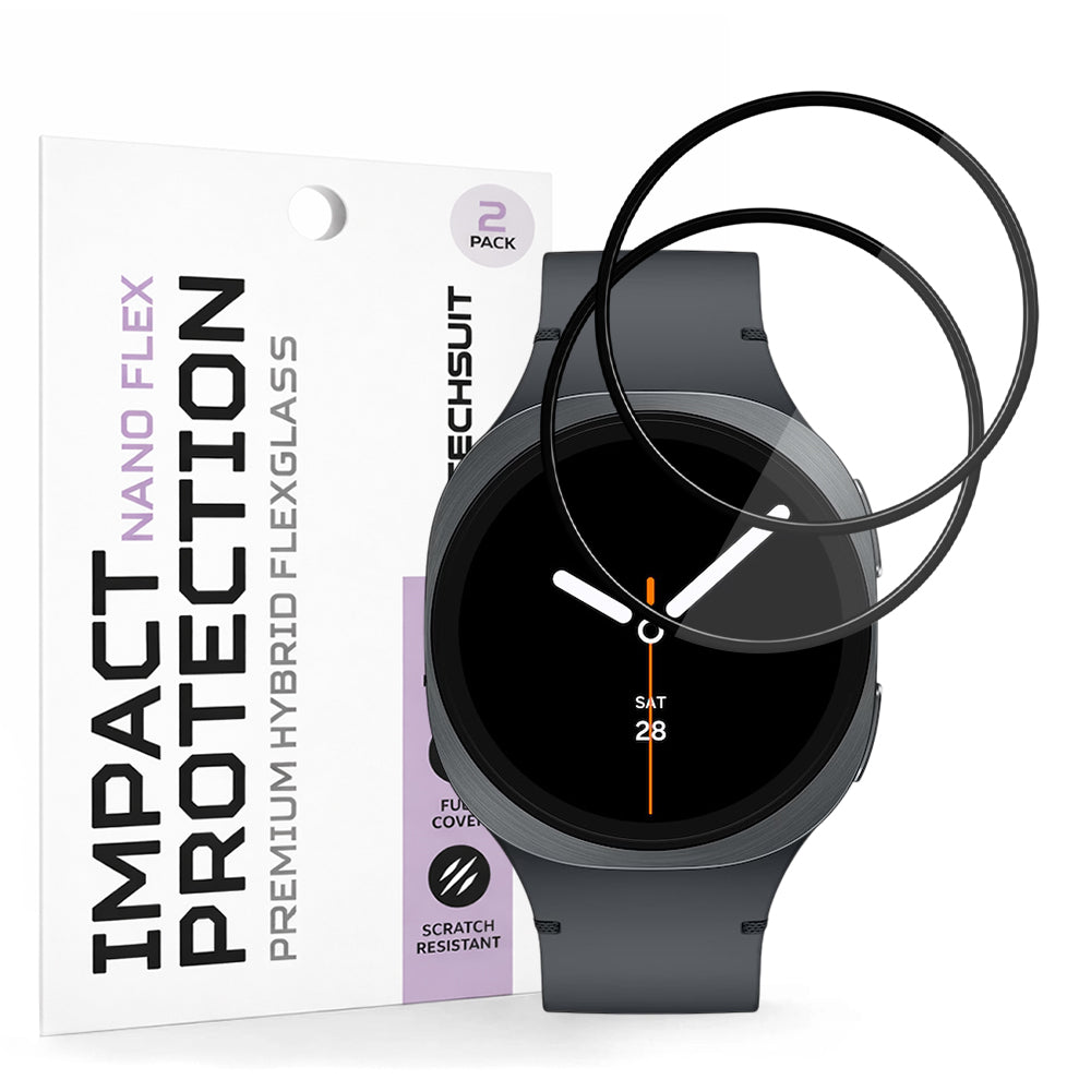 Beskyttelsesfilm Techsuit Nano Flex til Samsung Galaxy Watch8 40mm, Sæt med 2 stykker, Plastik, Sort
