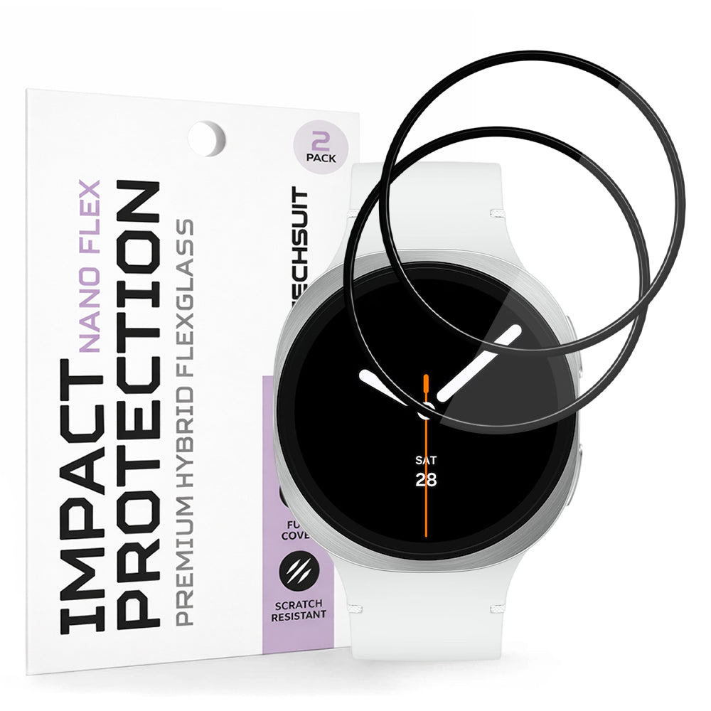 Beskyttelsesfilm Techsuit Nano Flex til Samsung Galaxy Watch8 44mm, Sæt med 2 stykker, Plastik, Sort
