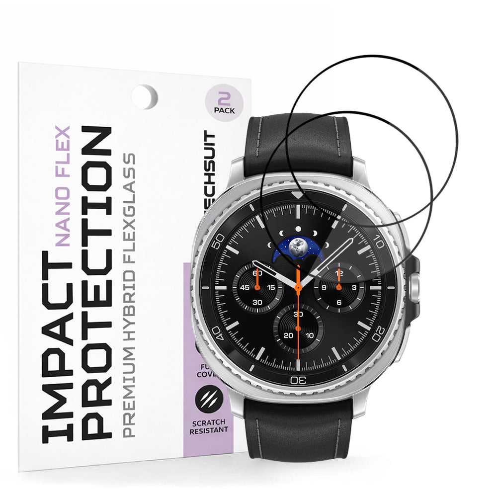 Beskyttelsesfilm Techsuit Nano Flex til Samsung Galaxy Watch8 Classic, Sæt med 2 stykker, Plastik, Sort