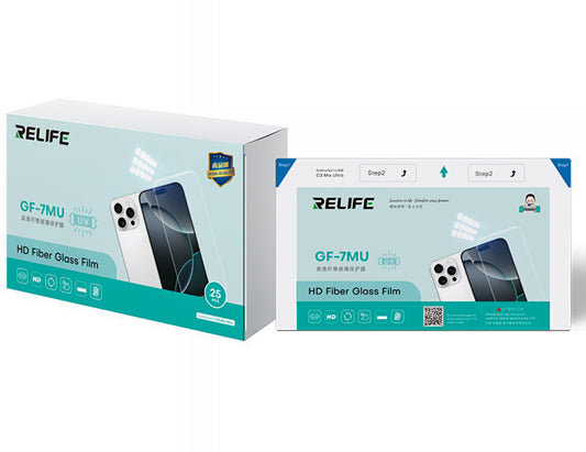 Fleksibel Filbra Relife GF-7MU Glasfilm til UV-vakuumlamineringsmaskine Sunshine C3 Mix Ultra, 120mm x 210mm, Sæt med 25 stk.