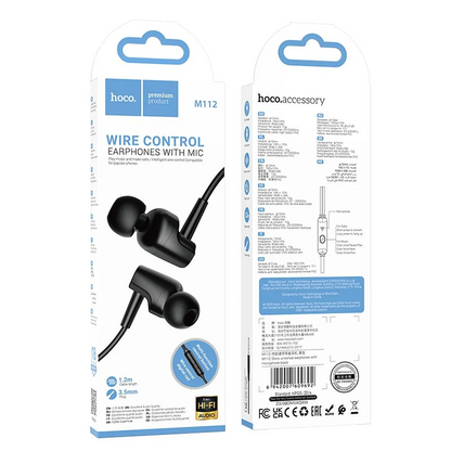 Handsfree 3.5mm HOCO M112, Sort