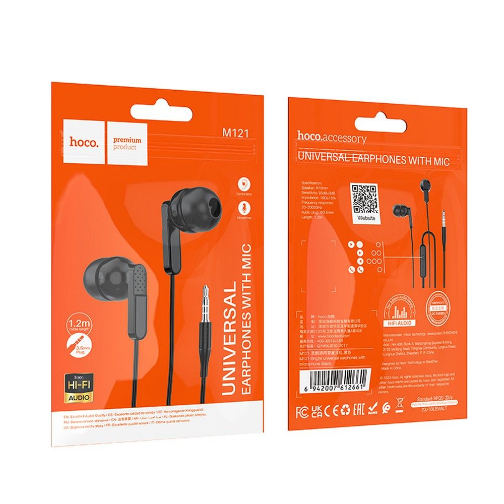 Handsfree 3.5mm HOCO M121, Sort