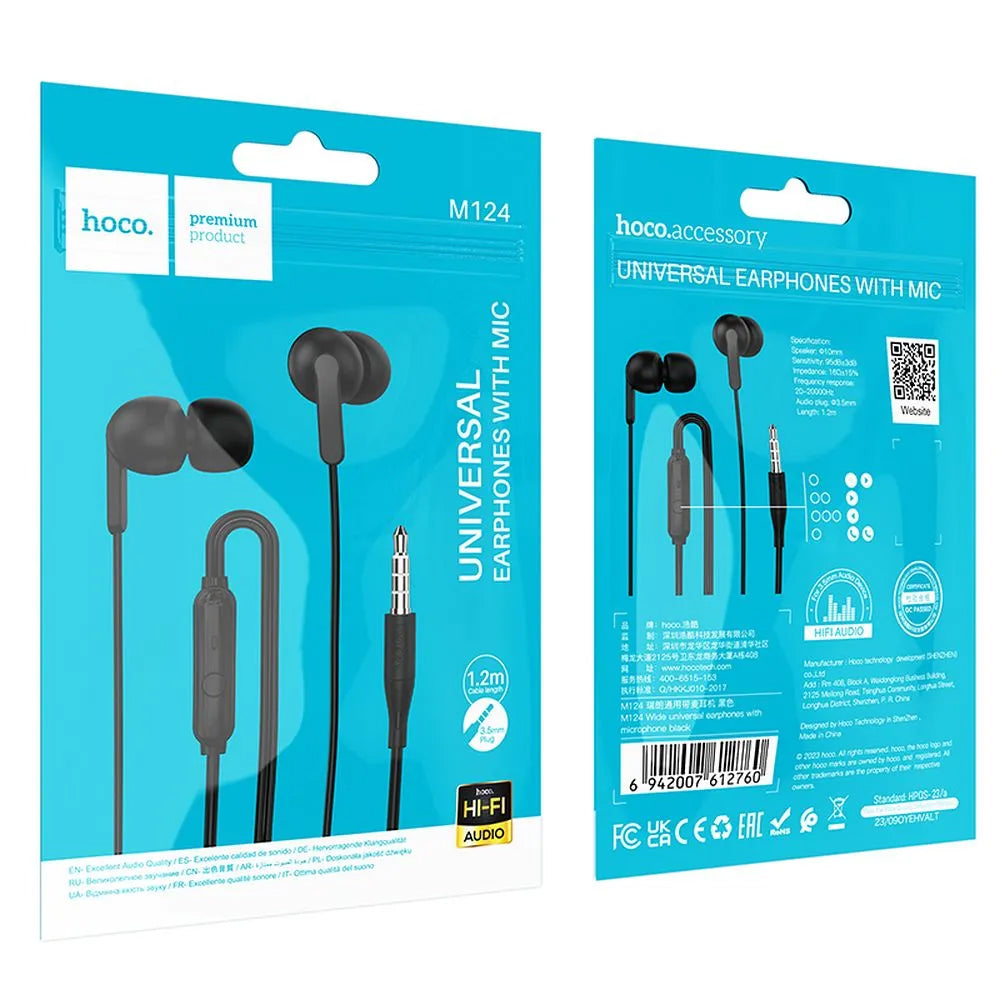 Handsfree 3.5mm HOCO M124, Sort